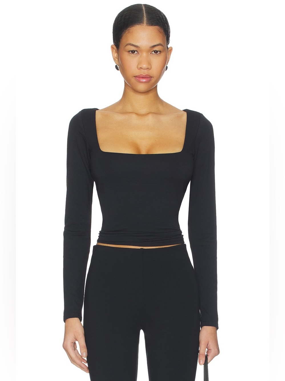 Skims Smooth Layers Square Neck Fitted Long Sleeve Top Obsidian Black L NWT
